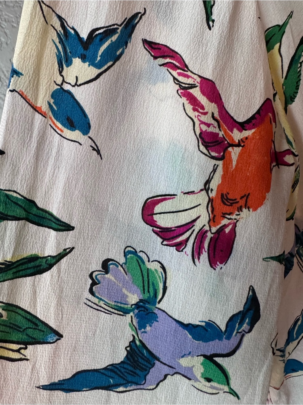 Maeve Anthropologie 100% Silk Hummingbird Print Button Down Blouse 0 - Picture 6 of 13